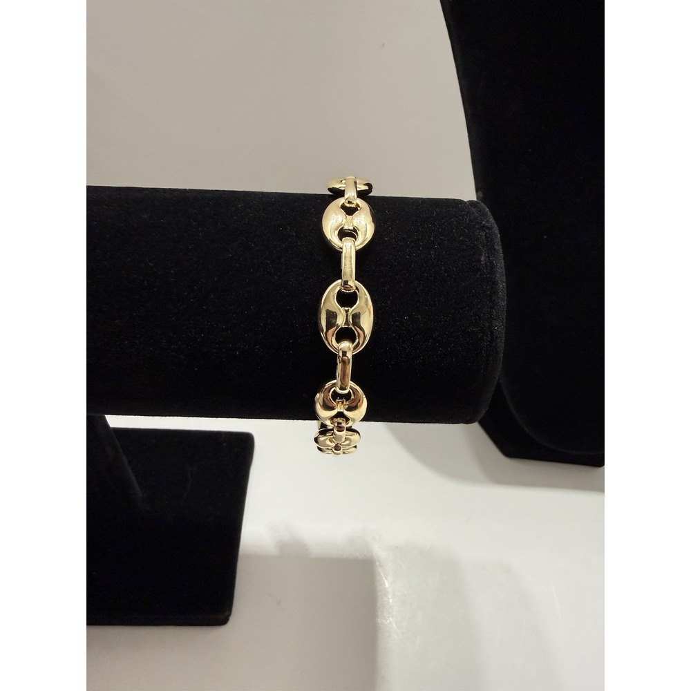 14k gold filled puffy mariner bracelet 10mm 8inch lobster clasp